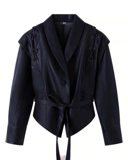 Damen Lederjacke Lange Ärmel