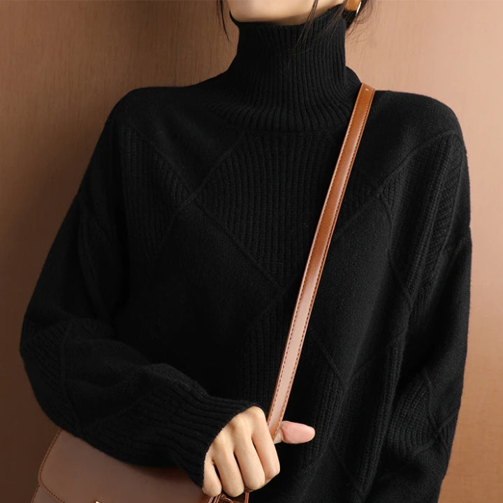 Damen Rollkragenpullover Weich Zopfmuster