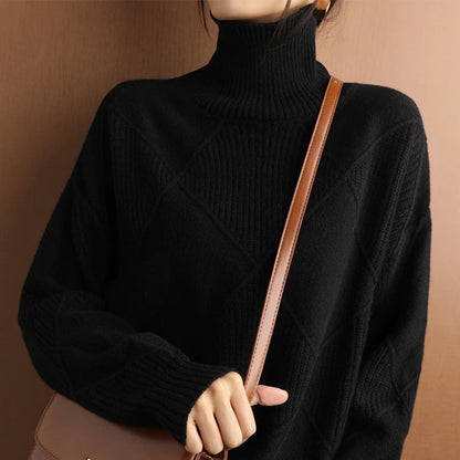 Damen Rollkragenpullover Weich Zopfmuster
