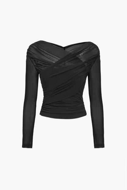 Damen Langarm Mesh Rüschen