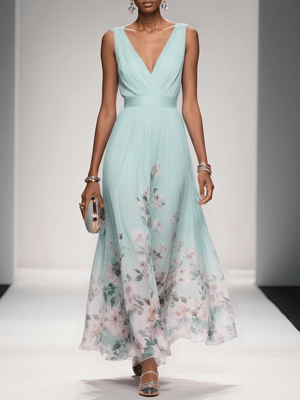 Damen Hochzeitskleid Blumenmuster Elegant