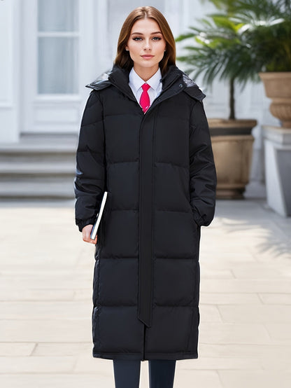 Damen Wintermantel Lang Pufferjacke Warm Kapuze