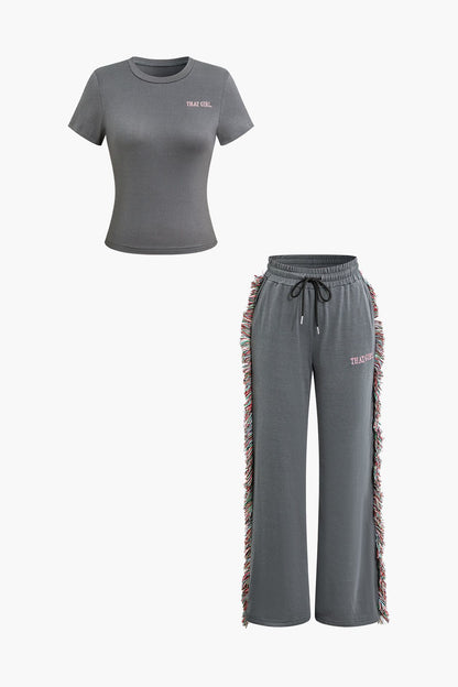 Damen Freizeit-Outfit Fransen-Design Grün - Norvielle