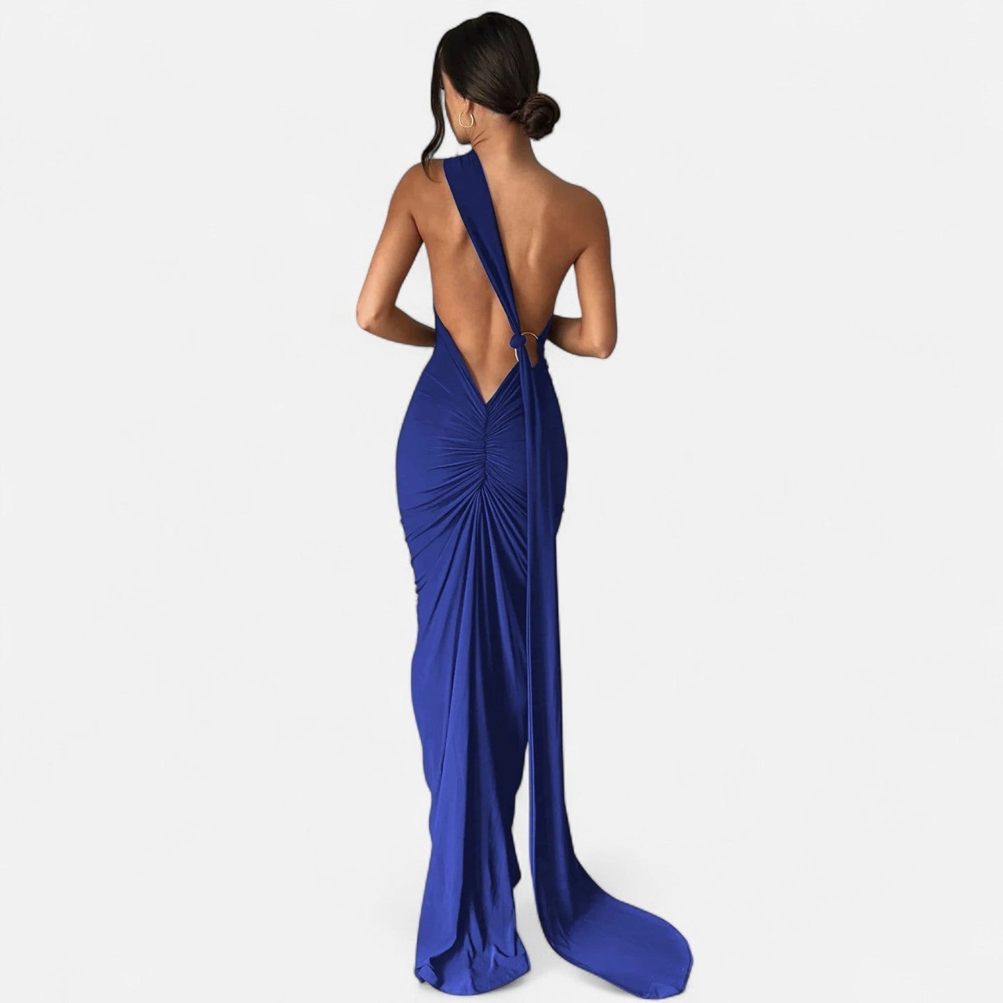 Damen Neckholder Maxikleid Ein Schulter Sommerkleid