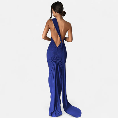 Damen Neckholder Maxikleid Ein Schulter Sommerkleid