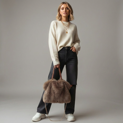 Geflochtene Handtasche mit Metallic-Kette und Henkel