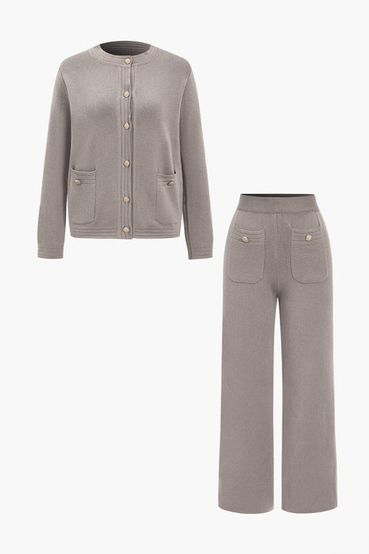 Damen Strick-Zweiteiler Klassischer Cardigan mit Hose - Norvielle