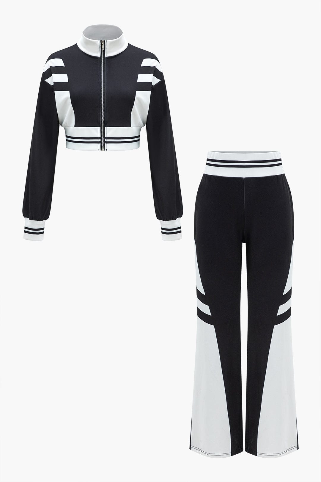Sportliches Damen Zweiteiler Set Cropped Jacke und weite Hose - Norvielle