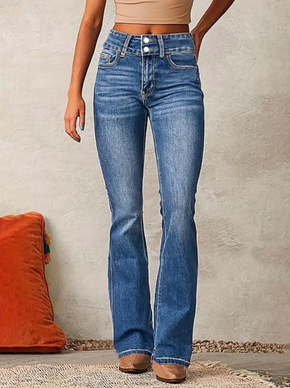 Damen High-Waist Jeans Weite Bein Stilvoll Schwarz - Norvielle