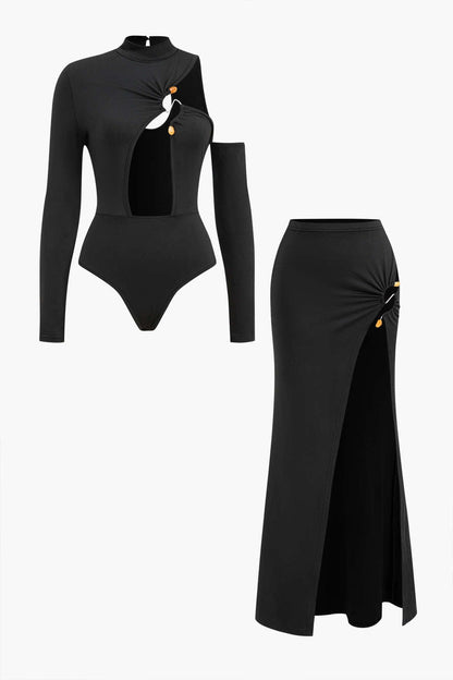 Damen Zweiteiler Set Maxi Rock Cut Out - Norvielle