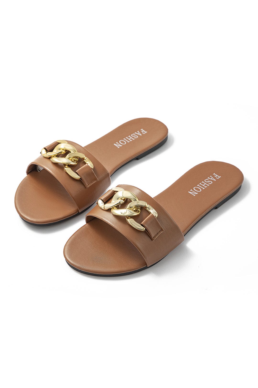 Damen Slides Goldene Kette Elegante Sandalen - Norvielle