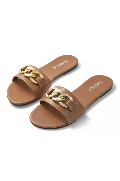 Damen Slides Goldene Kette Elegante Sandalen - Norvielle
