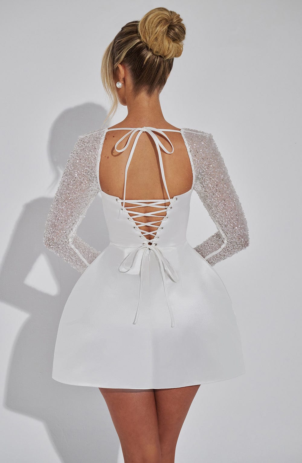 Damen Minikleid Satiniert Glitzer Ärmel Lang
