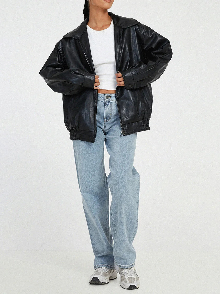 Damen Lederjacke Schwarz Modisch - Norvielle