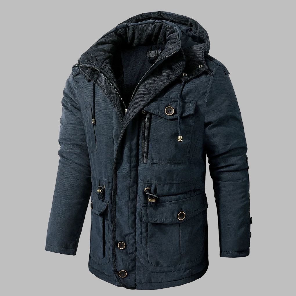 Herren Winterjacke Warm Isoliert Vieltaschig Schwarz - Norvielle