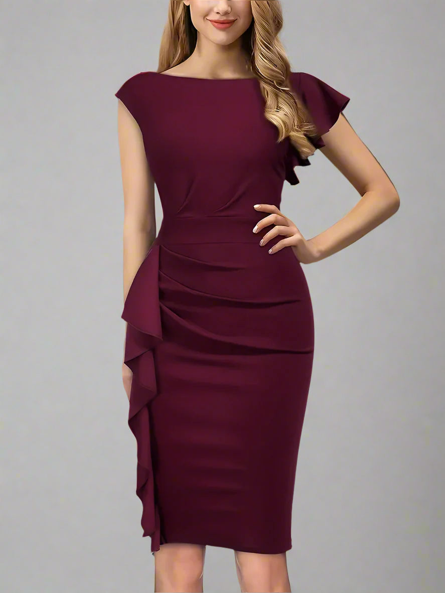 Damen Figurbetontes Cocktailkleid mit Rüschen Elegant