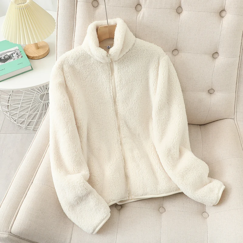 Damen Teddyjacke Weich Reißverschluss Hocher Kragen - Norvielle