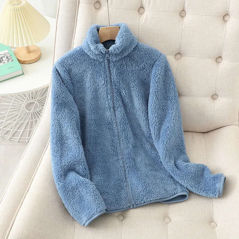 Damen Teddyjacke Weich Reißverschluss Hocher Kragen
