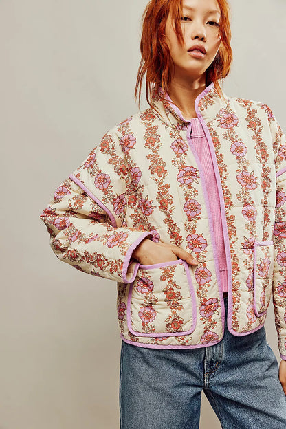 Damen Steppjacke Übergangsjacke mit Print