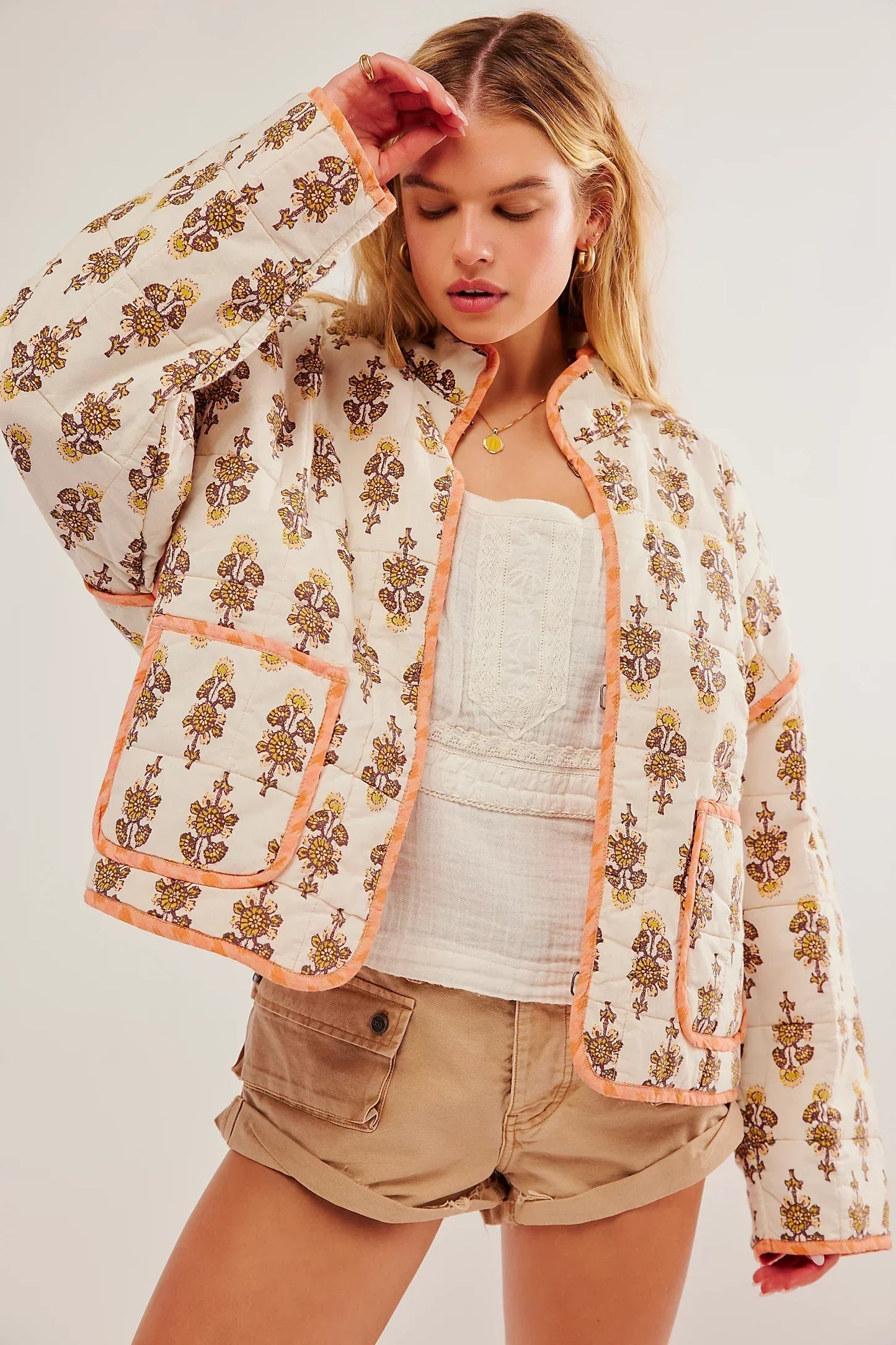 Damen Steppjacke Übergangsjacke mit Print