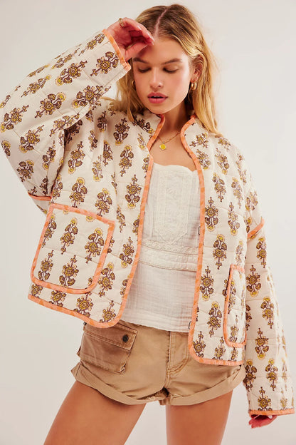 Damen Steppjacke Übergangsjacke mit Print