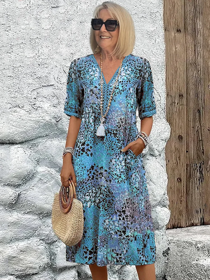 Damen Sommerkleid Blumenmuster Midikleid Elegant