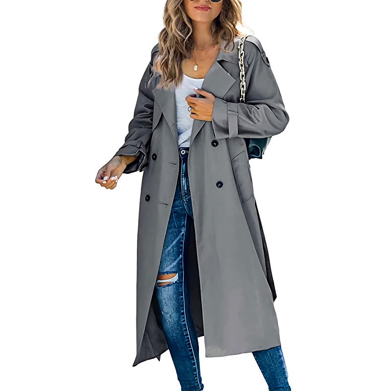 Damen Trenchcoat Lässig Mit Knöpfen