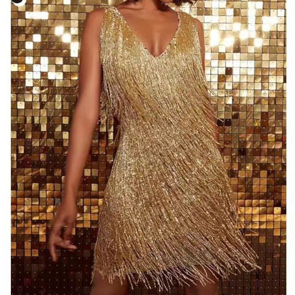 Glitzerndes Damen Abendkleid Fransen