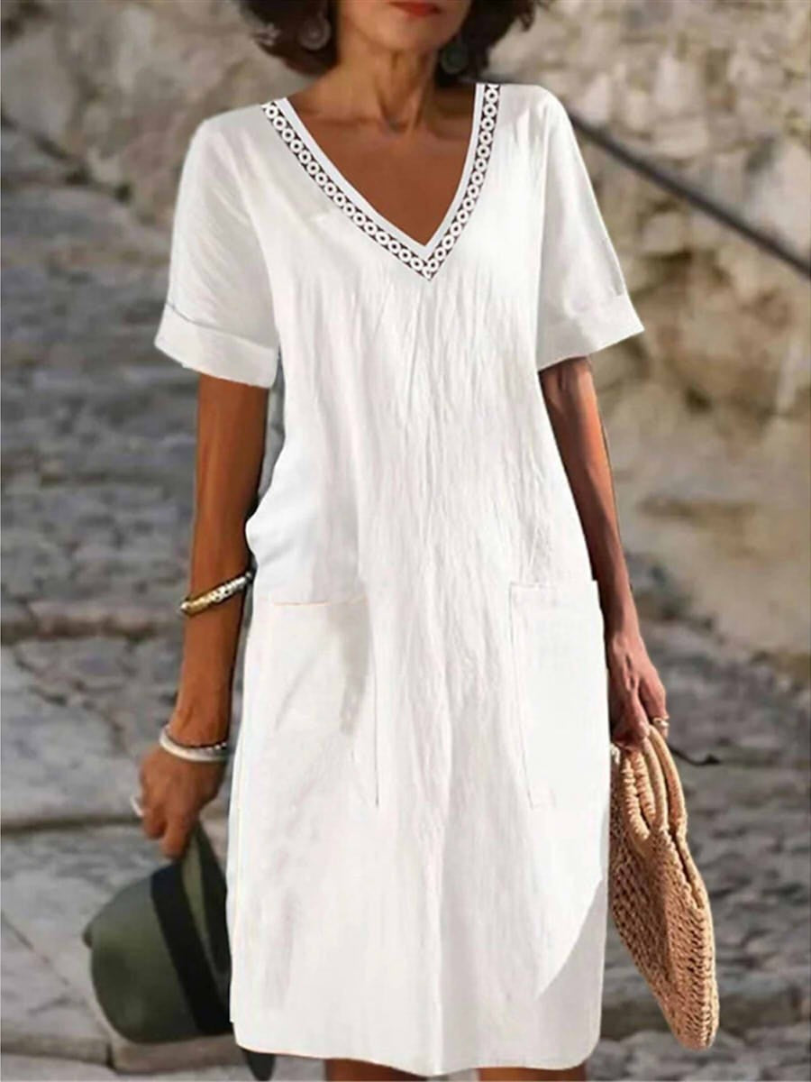 Damen Sommerkleid V-Ausschnitt Leichtes Geradekleid - Norvielle