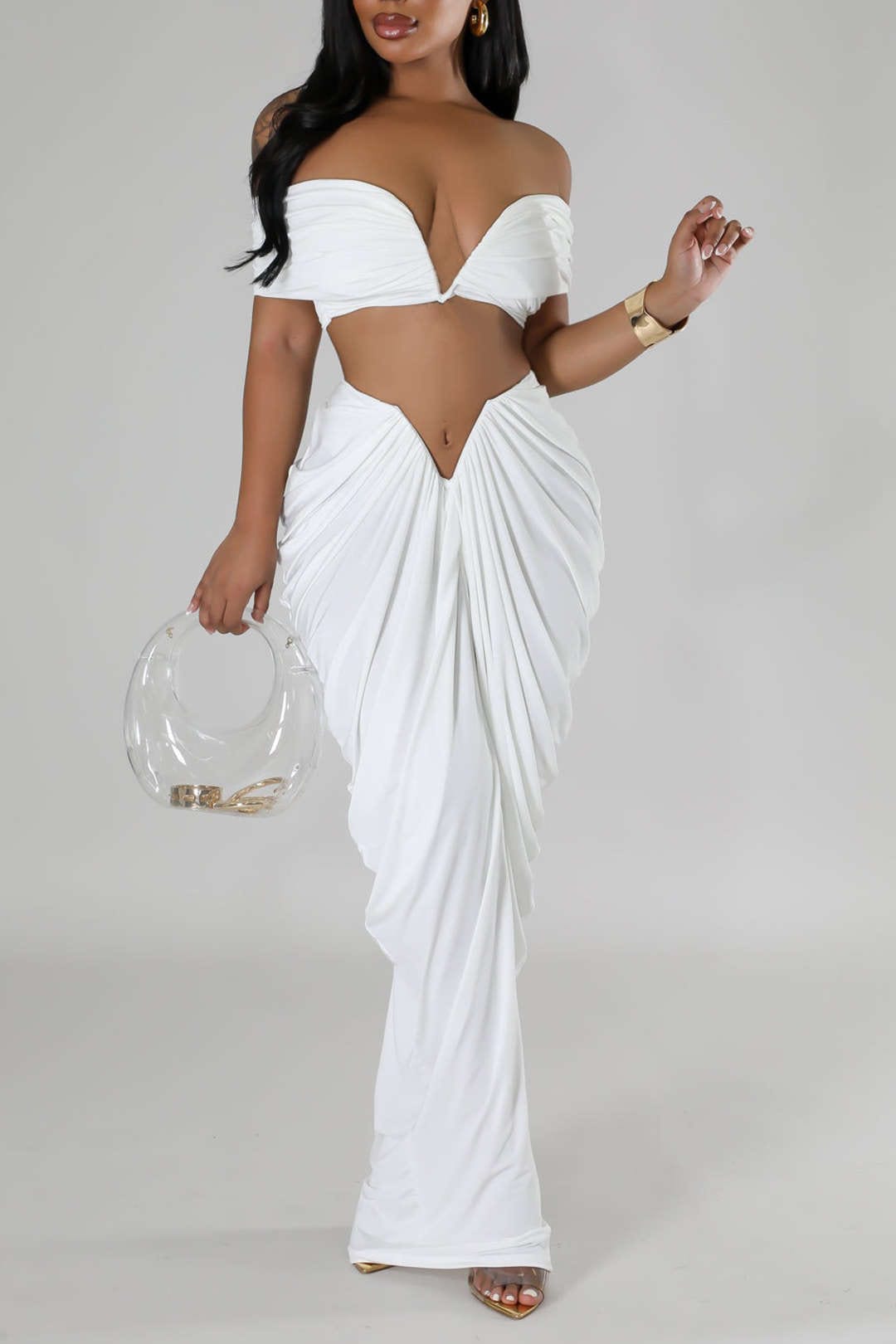 Damen Off-Shoulder-Set Drapierung Elegantes Oberteil