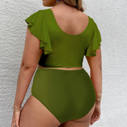 Damen Badeanzug Große Größe Hochtaille Rüschen