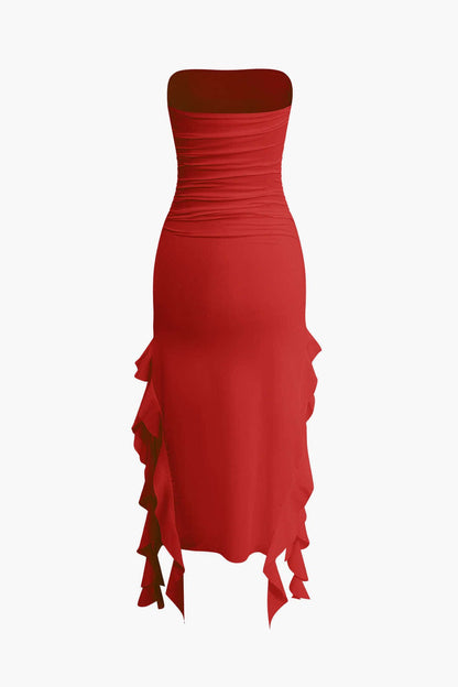 Damen Maxikleid Volant Rüschen Eleganz