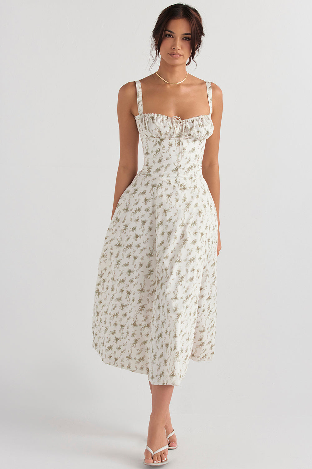 Pastellgrünes Damen-Midikleid Taillenformendes Sommerkleid