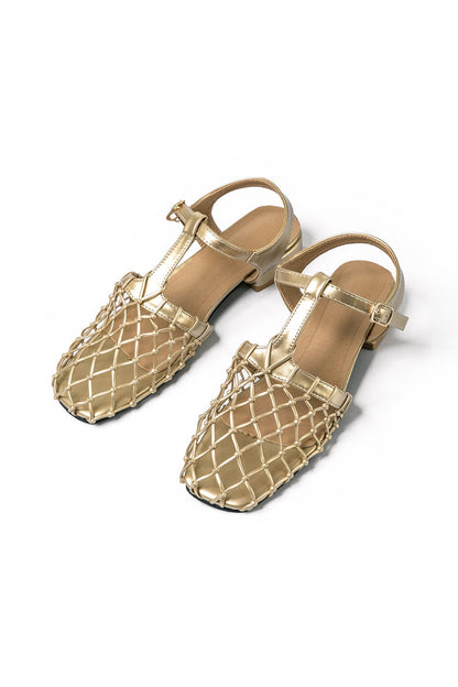 Damen Sandalen Gold Netzdesign Elegant - Norvielle