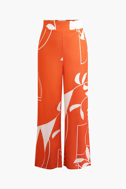 Damen Zweiteiler Baumwolle Knoten-Oberteil Bambus-Print-Hose