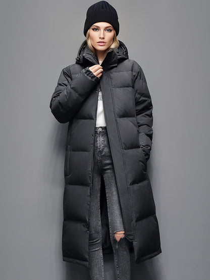 Damen Wintermantel Lang Pufferjacke Warm Kapuze