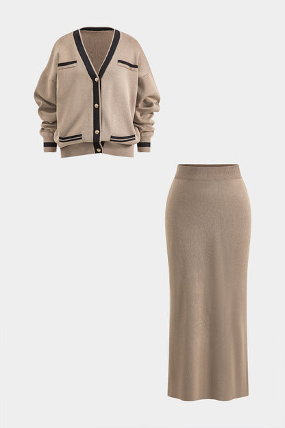 Damen Strick-Set Cardigan und Rock - Norvielle