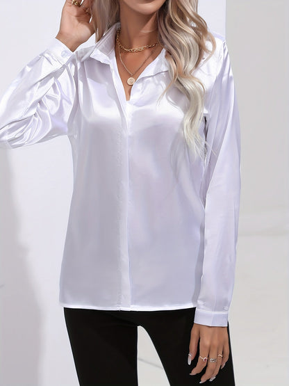 Damen Satinhemd Elegantes Langarmoberteil