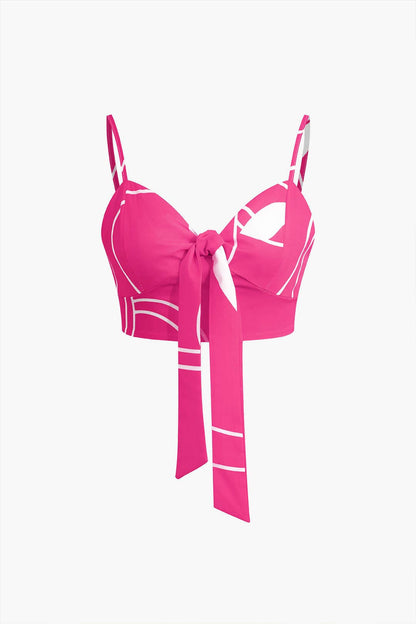 Damen Zweiteiler Baumwolle Knoten-Oberteil Bambus-Print-Hose