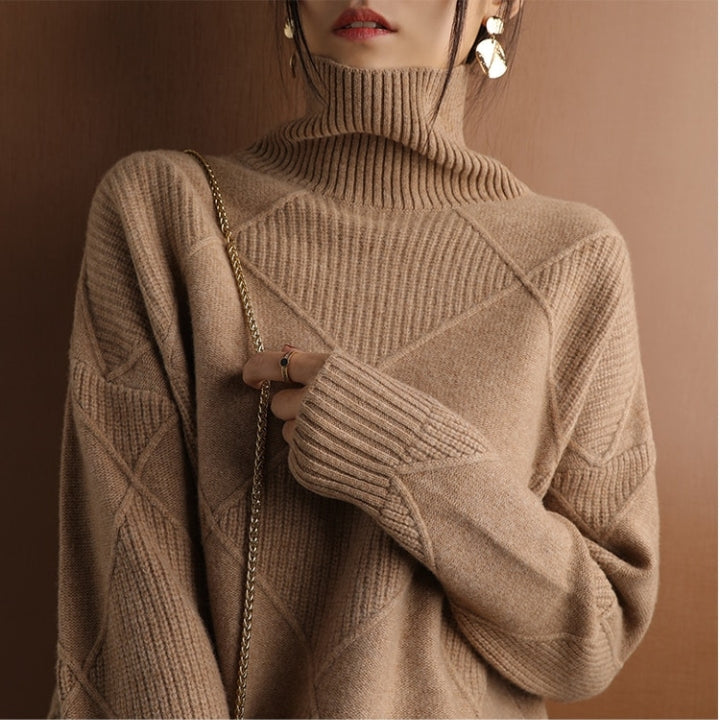 Damen Rollkragenpullover Weich Zopfmuster