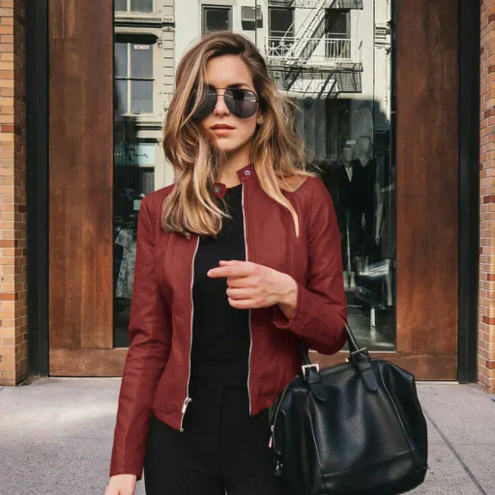 Damen Lederjacke Bikerstil Italienisch