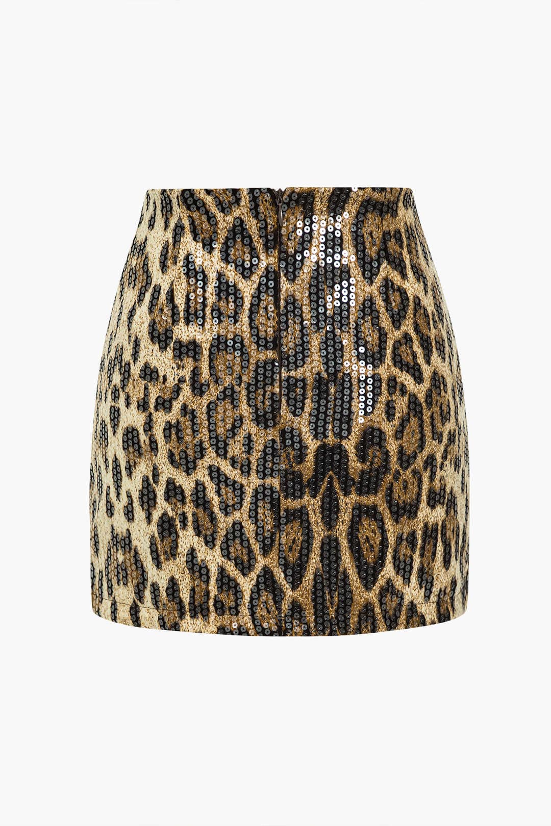 Damen Minirock Pailletten Leopard-Print
