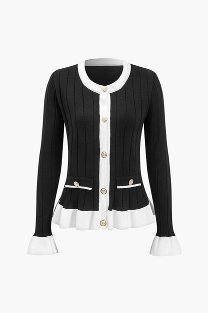 Damen Strickzweiteiler Set mit Jacke und weiten Hosen