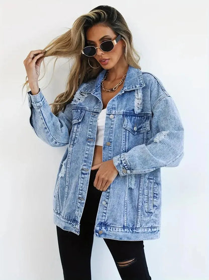 Damen Oversized Jeansjacke Groß Trendy