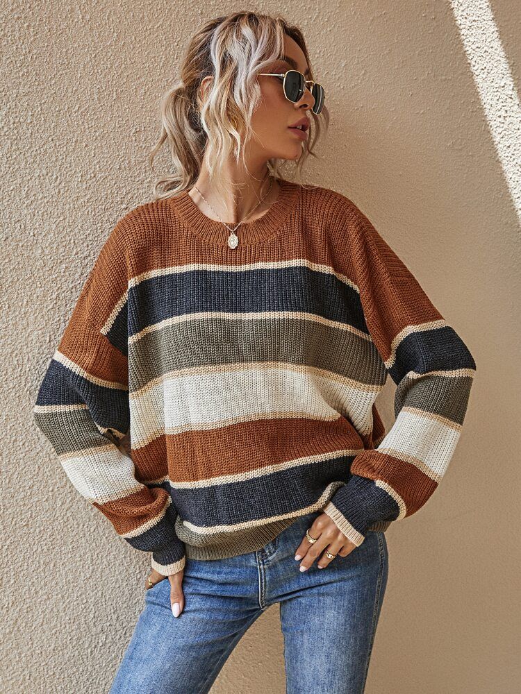 Weicher Damen Oversize Pullover Gestreift Groß