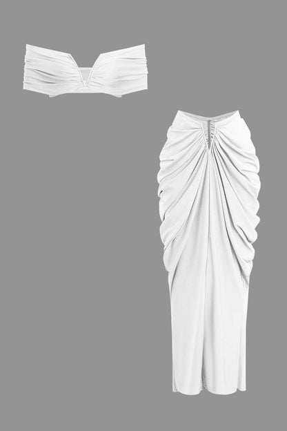 Damen Off-Shoulder-Set Drapierung Elegantes Oberteil
