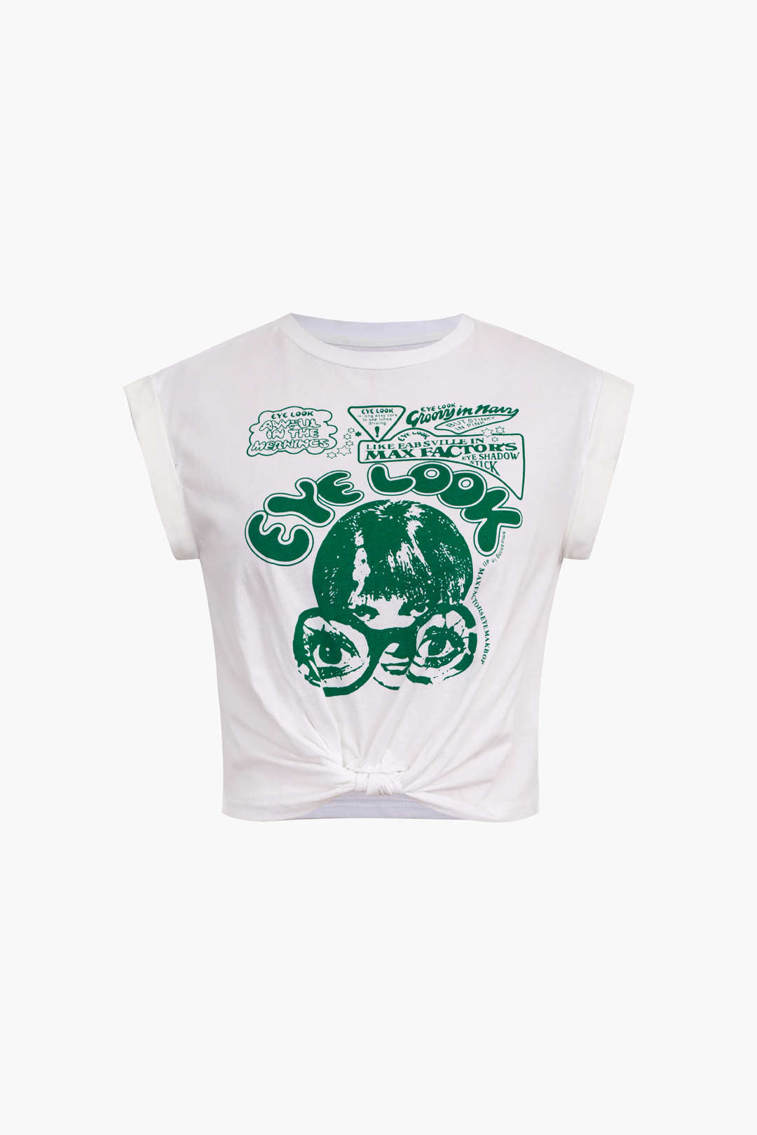 Damen Crop-T-Shirt Grafikdruck Ärmel Hochgekrempelt Knotendetail