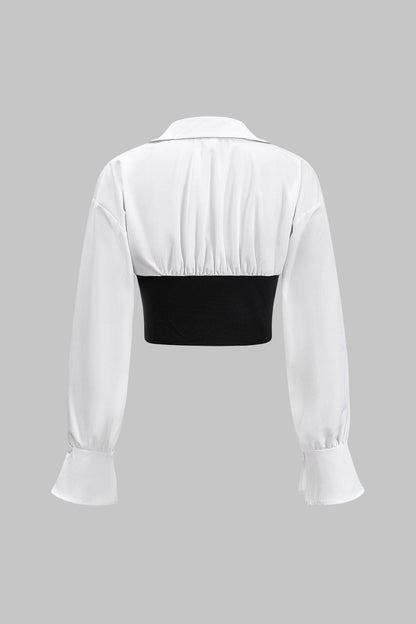 Damen Zweiteiler Set Corsage Bluse Bleistiftrock