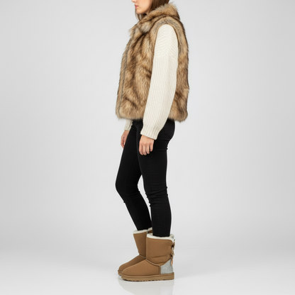 Damen Winterstiefel Wildleder Glitzer Schleife