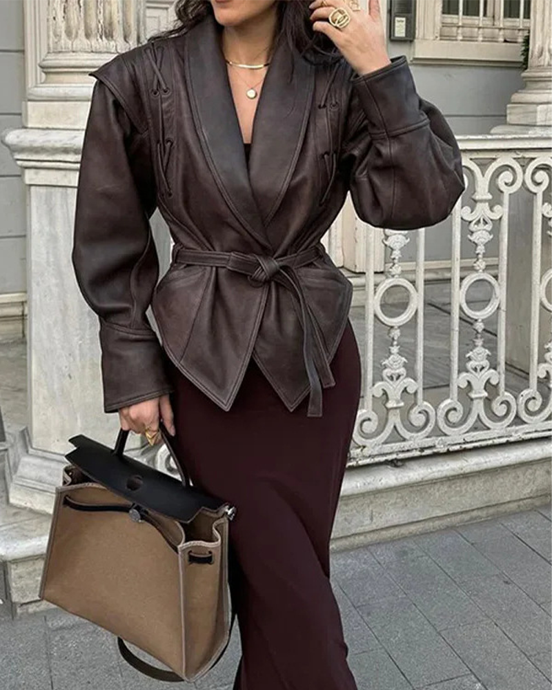 Damen Lederjacke Lange Ärmel